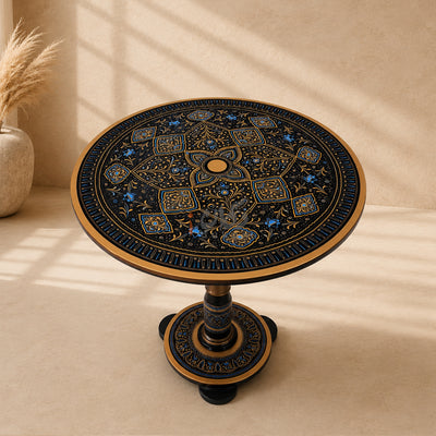 Hand-Painted NAQASHI Art Coffee Side Table for Home Decor (Black Fancy)