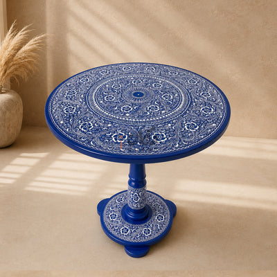 Hand-Painted NAQASHI Art Coffee Side Table for Home Decor (Blue Pottery)