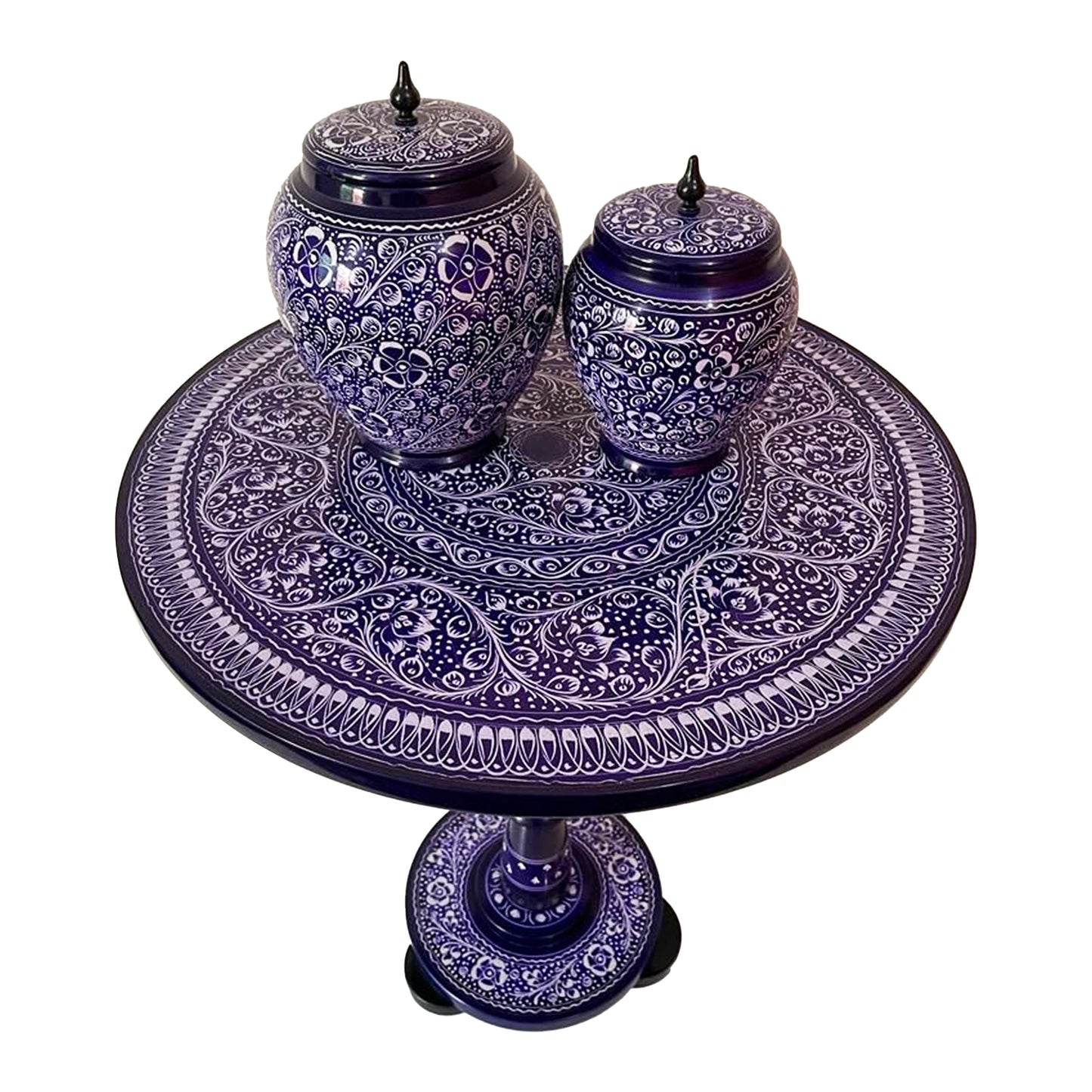 Naqashi Art Hand Painted Wood MDF Round Coffee Table 16" & 18" Diameter