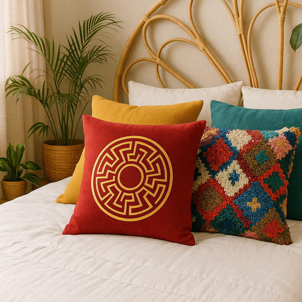 Fancy Foil Printed Velvet Cushion Cover 16x16 Inches Size