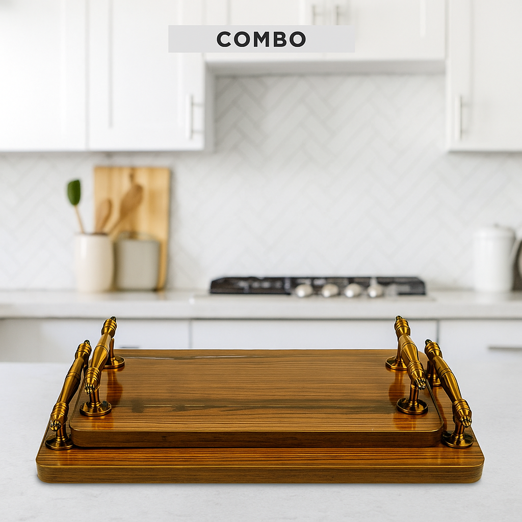 Premium UV Glass Wood MDF Serving Tray for Hosting and Home Decor