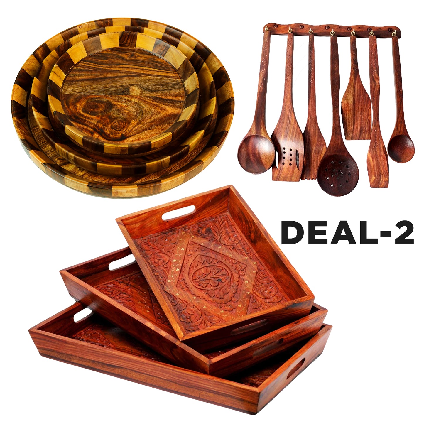 Premium Handcrafted Pure Wood Kitchen Items Deal-1 and Deal-2