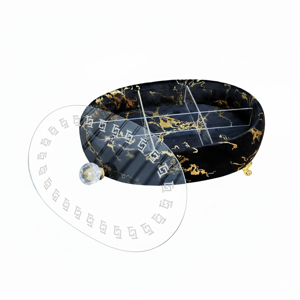 Turkish Velvet Dry Fruit Basket with Acrylic Top Lid