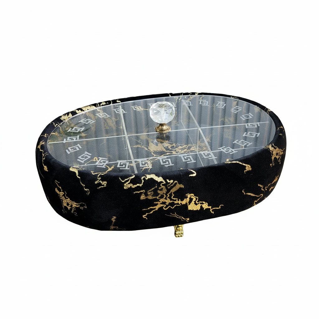 Turkish Velvet Dry Fruit Basket with Acrylic Top Lid