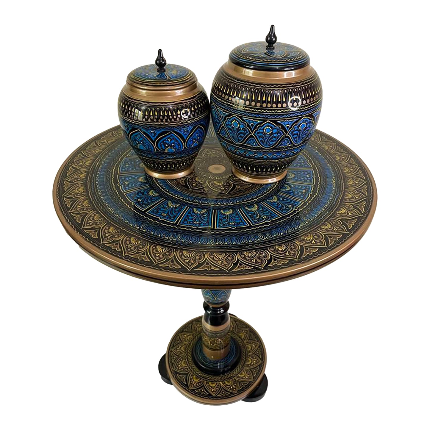 Naqashi Art Hand Painted Wood MDF Round Coffee Table 16" & 18" Diameter