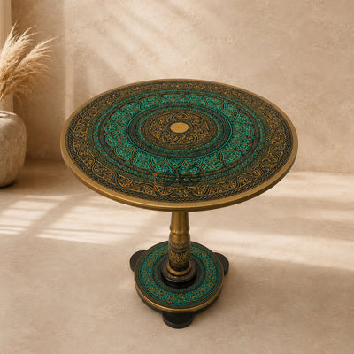 Hand-Painted NAQASHI Art Coffee Side Table for Home Decor (Golden Green)