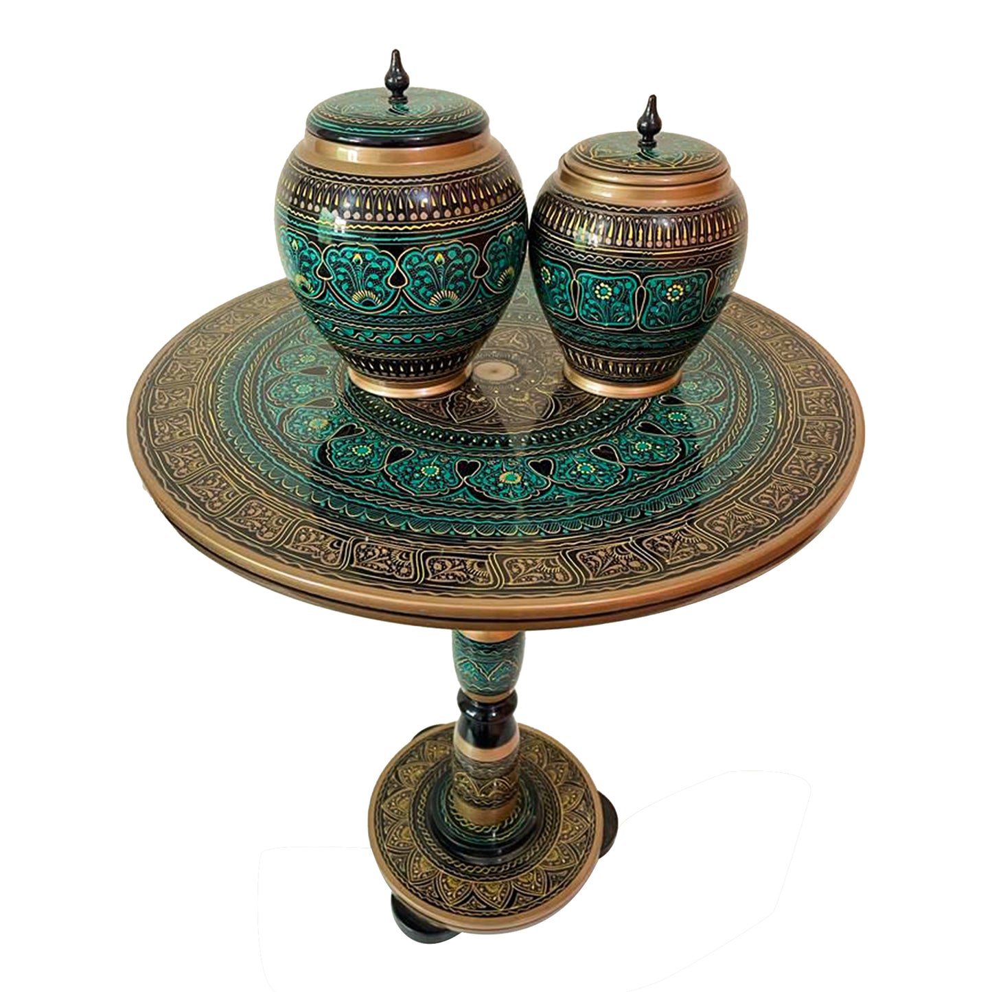 Naqashi Art Hand Painted Wood MDF Round Coffee Table 16" & 18" Diameter
