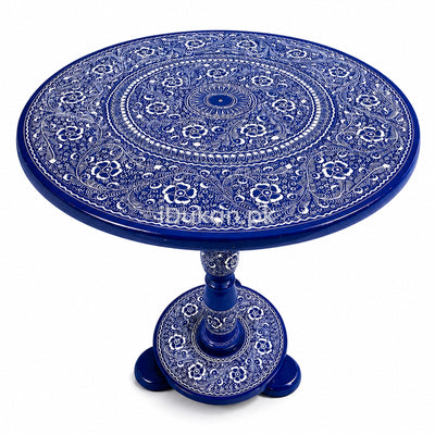 Hand-Painted NAQASHI Art Coffee Side Table for Home Decor (Blue Pottery)