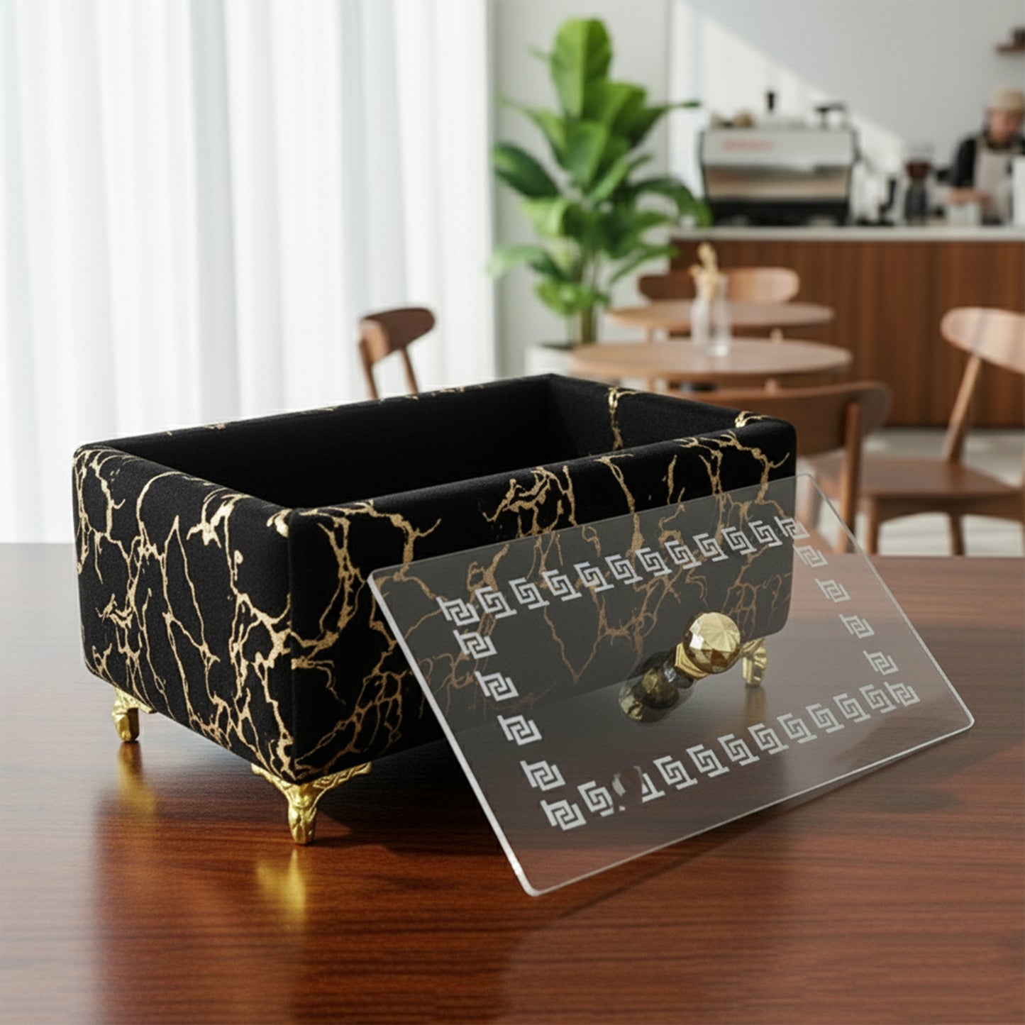 Turkish Velvet Bread Box with Acrylic Top Lid