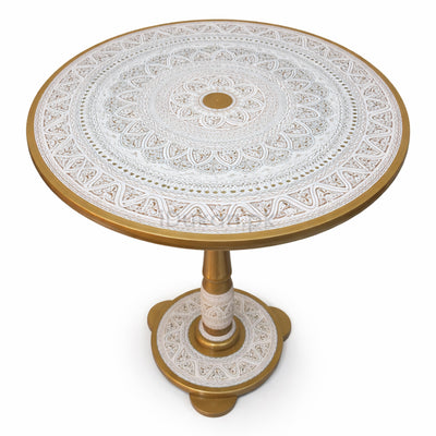 Hand-Painted NAQASHI Art Coffee Side Table for Home Decor (Off White)