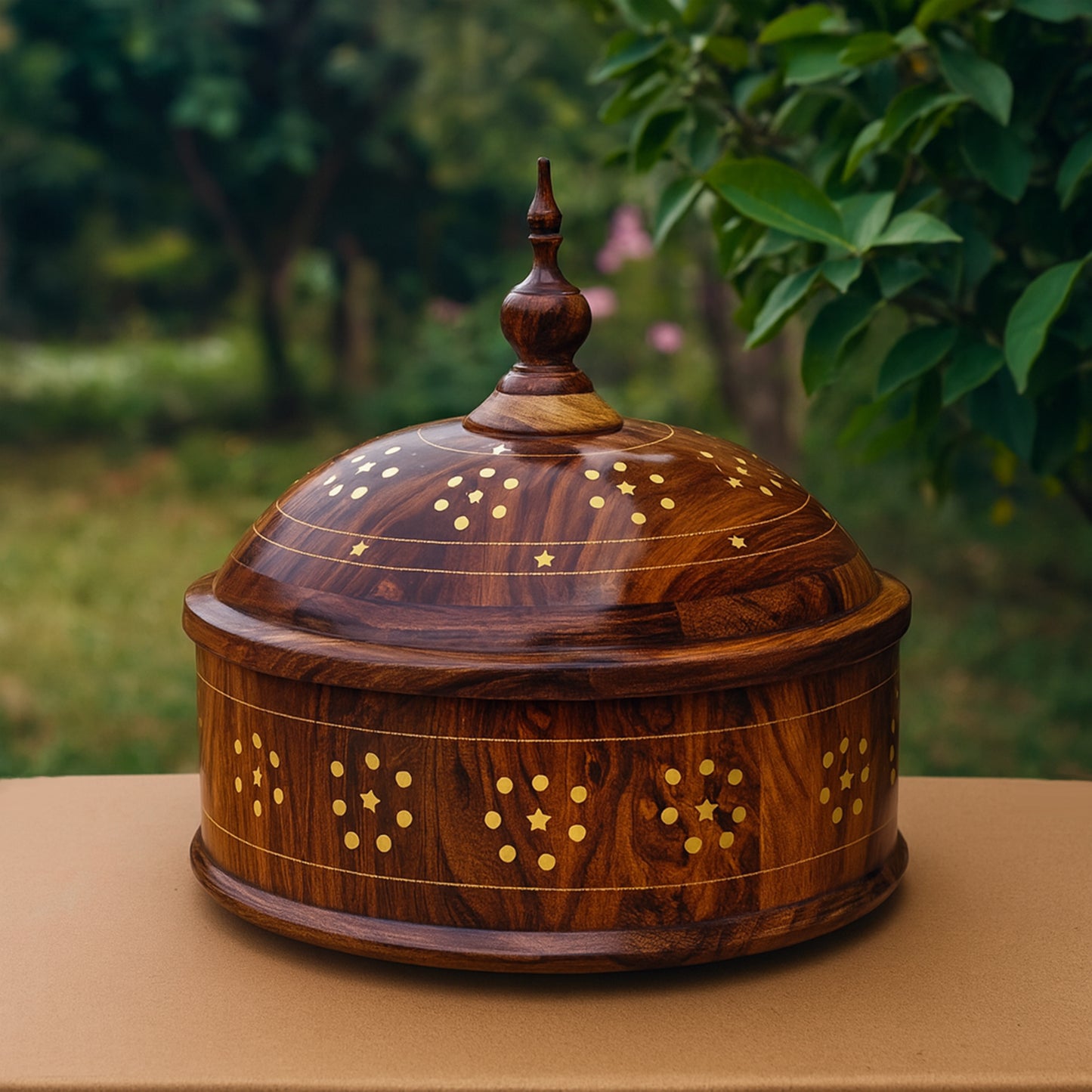 Sheesham Wood Hotpot with Brass Work & Steel Bowl (High Quality)