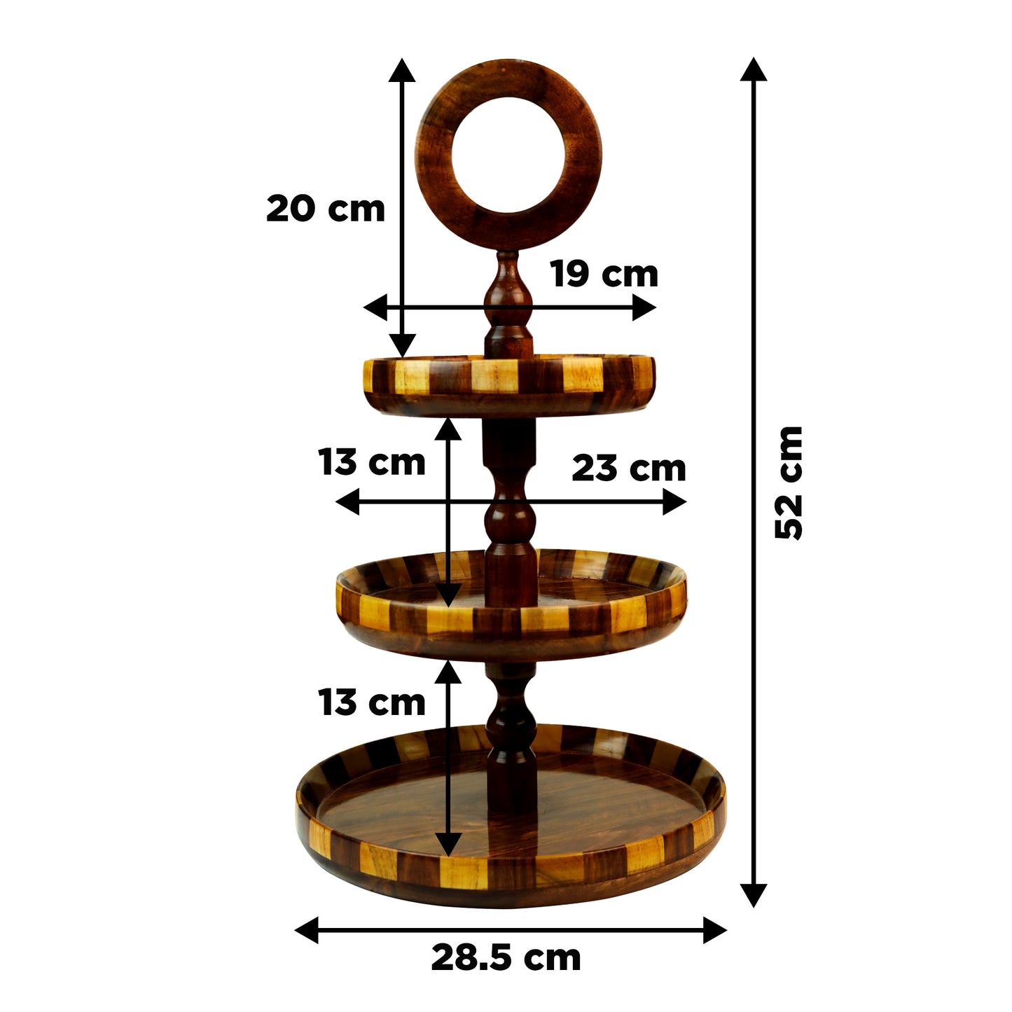 Handcrafted Sheesham Wood 3 Tiered Fruit Cupcake Stand