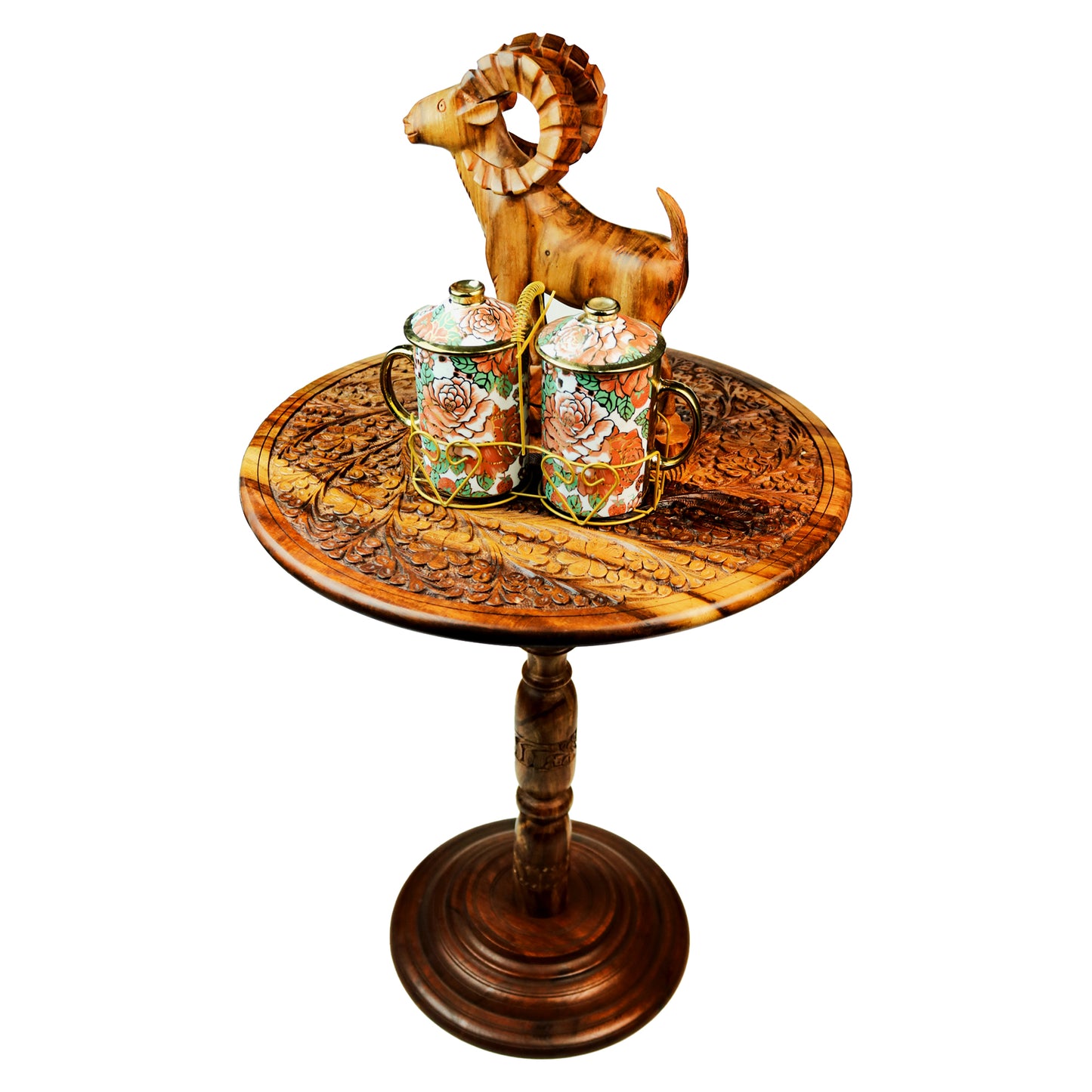 Hand Carving Pure Sheesham Wood Round Coffee Table