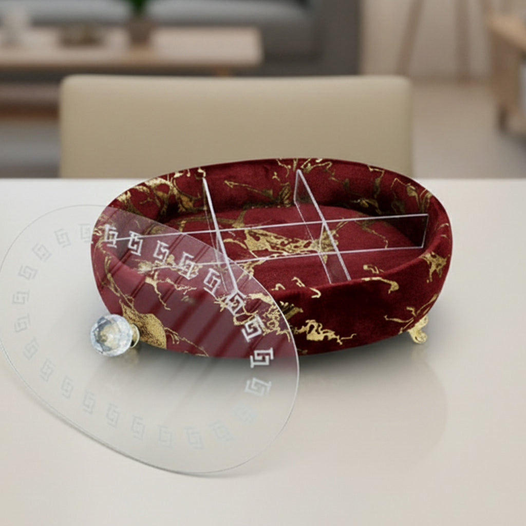Turkish Velvet Dry Fruit Basket with Acrylic Top Lid