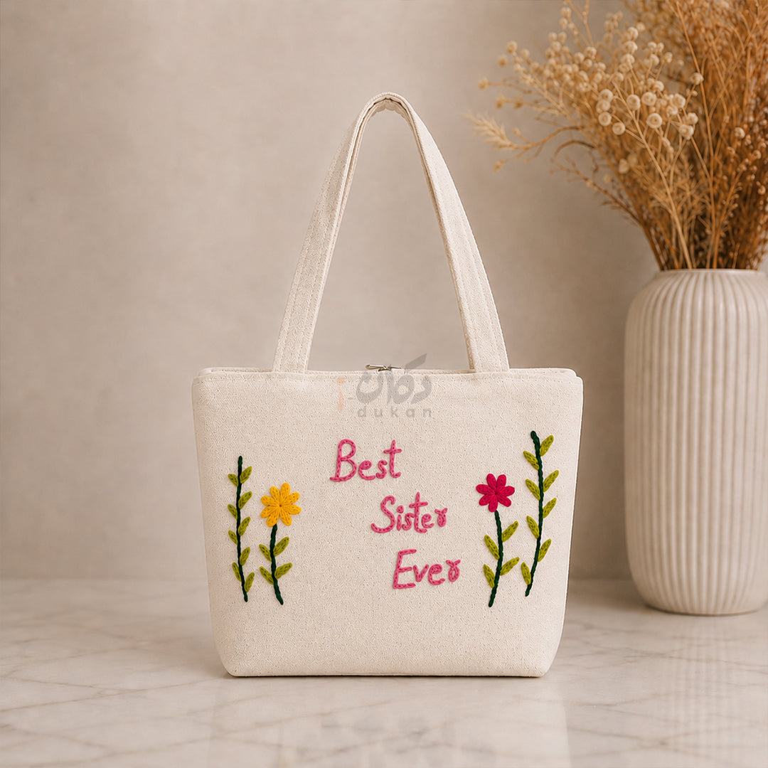 Handcrafted Embroidered Canvas Tote Bag | Handmade Eco-Friendly Women's Shoulder Bag
