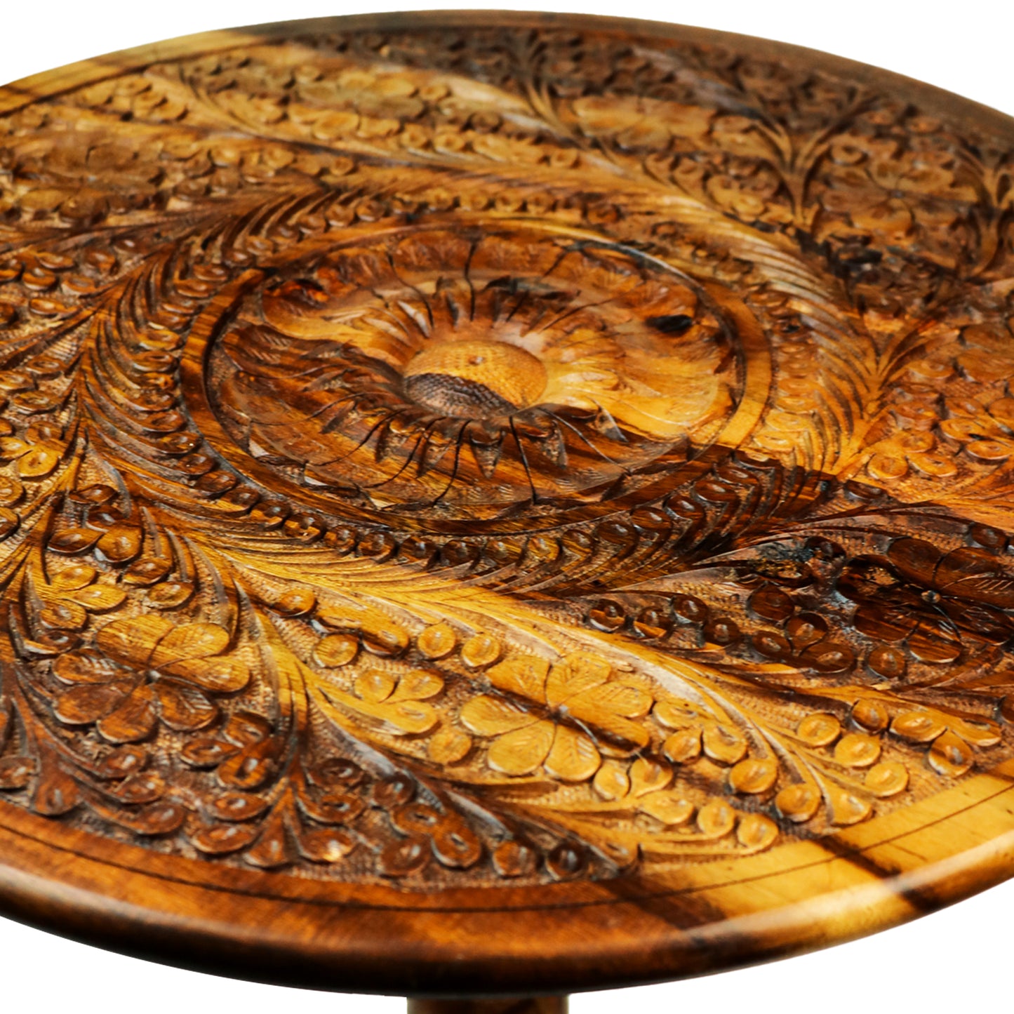 Hand Carving Pure Sheesham Wood Round Coffee Table