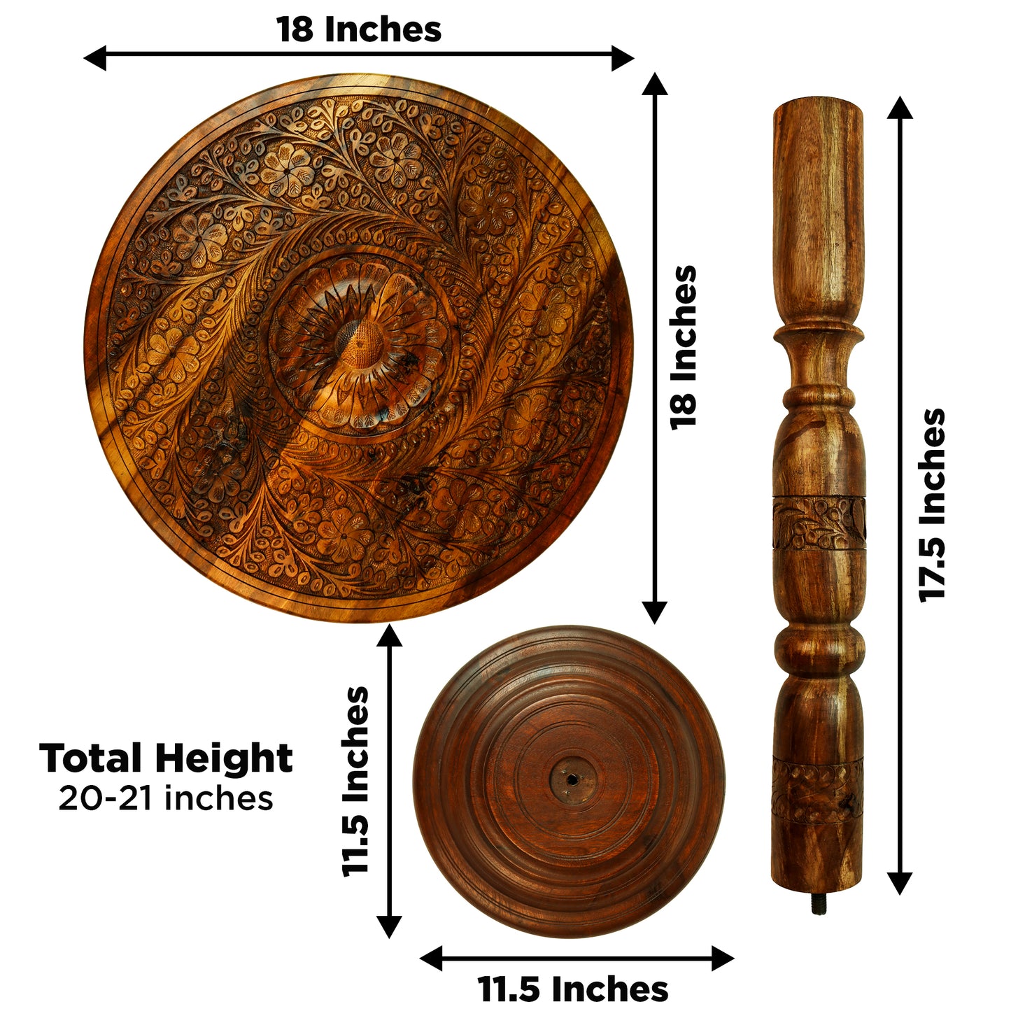 Hand Carving Pure Sheesham Wood Round Coffee Table