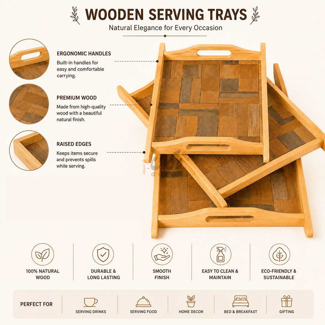 Kail Wood Set of 3 Serving Trays With Ergonomic Handles