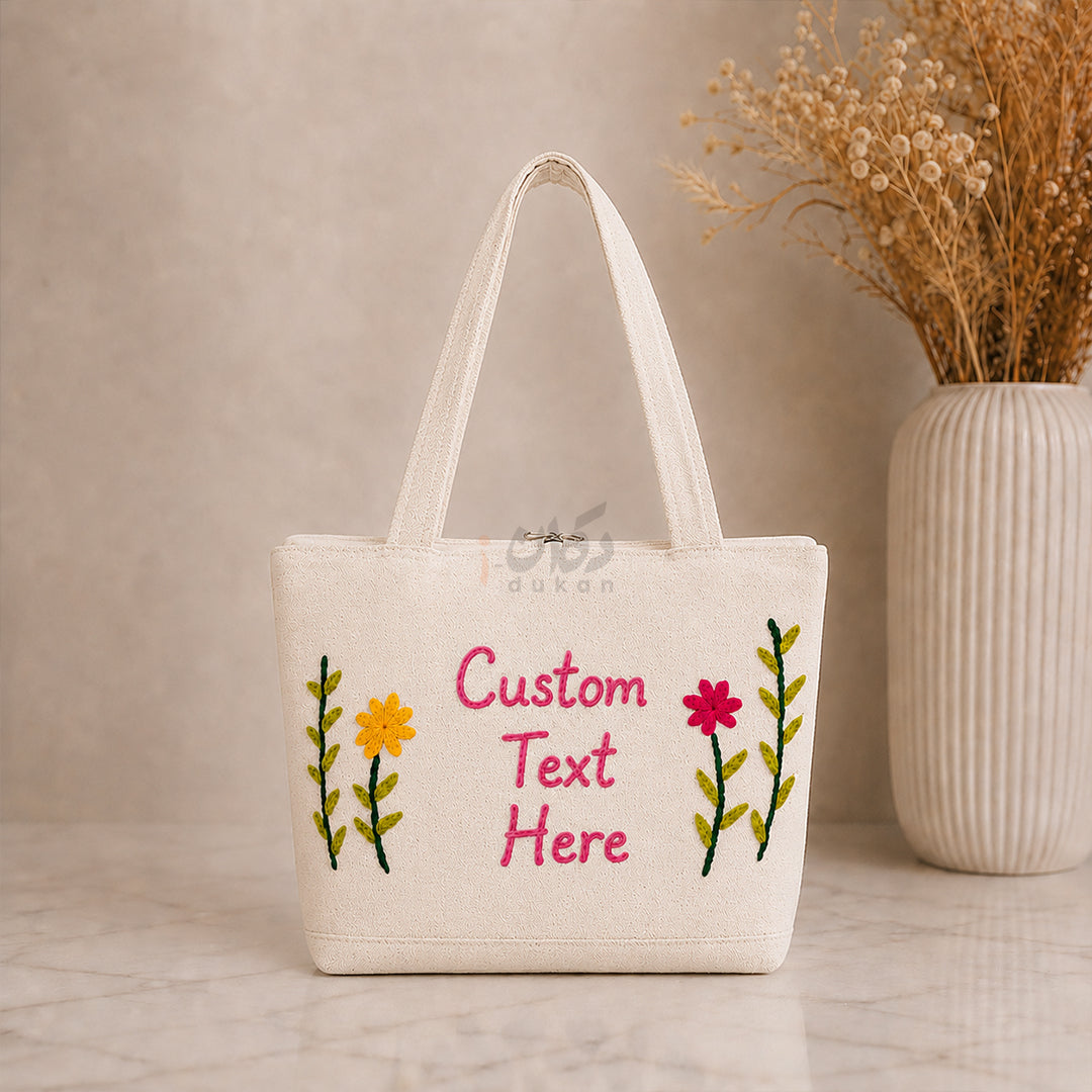 Custom Design Embroidered Canvas Tote Bag | Personalized Handmade Shoulder Bag for Women