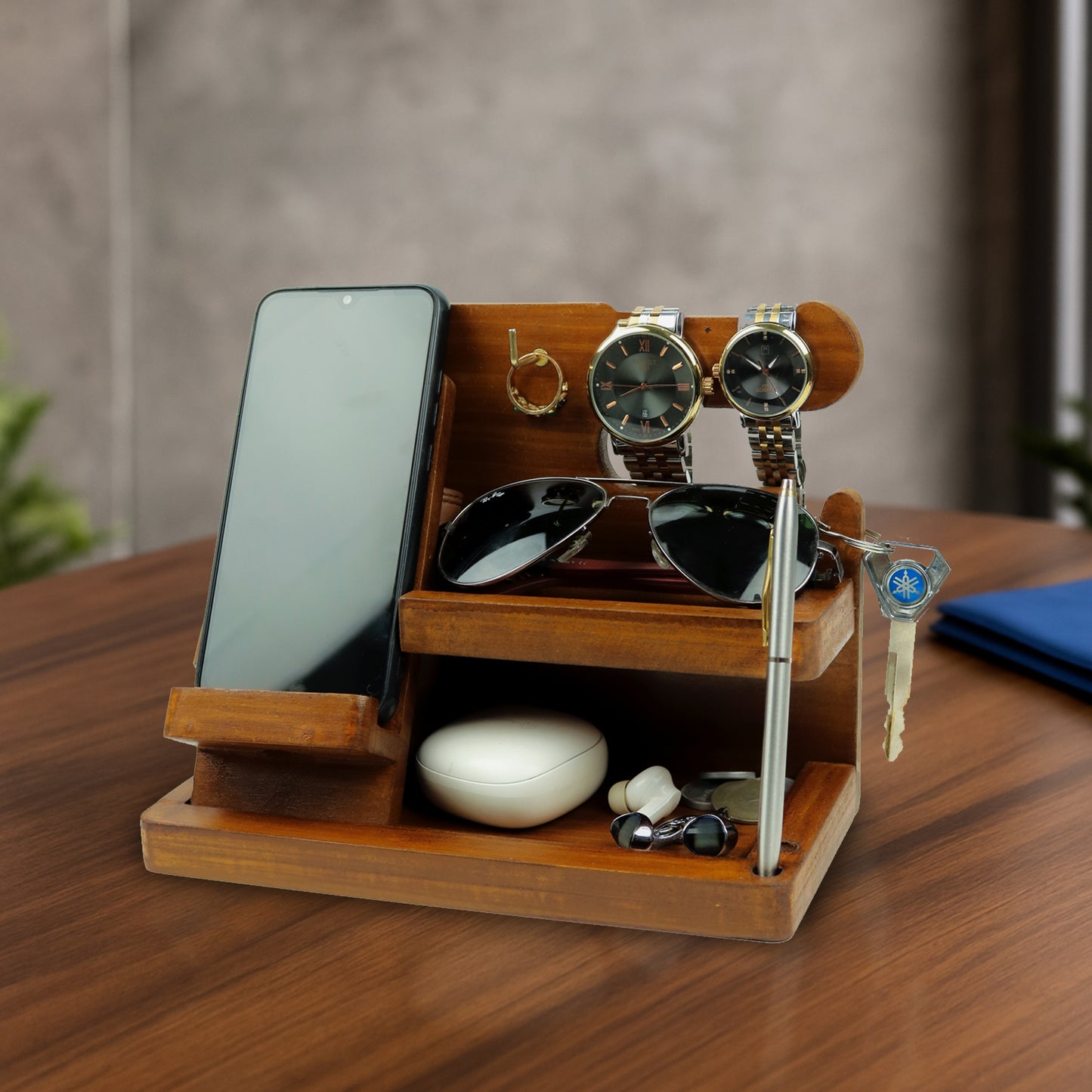 Wood MDF Desk Organizer | Phone Docking Stand Watches Key Holder