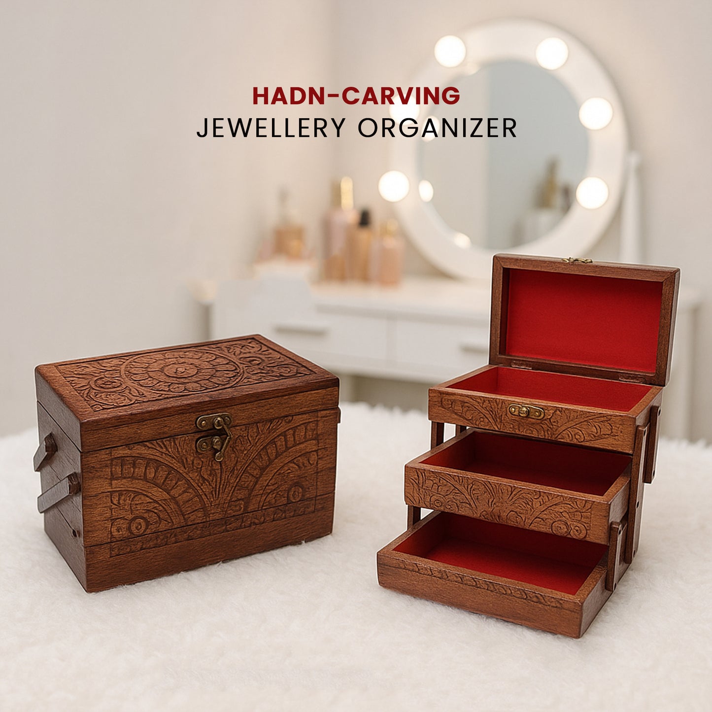 3 Step Kashmiri Carving Wooden Jewelry Box