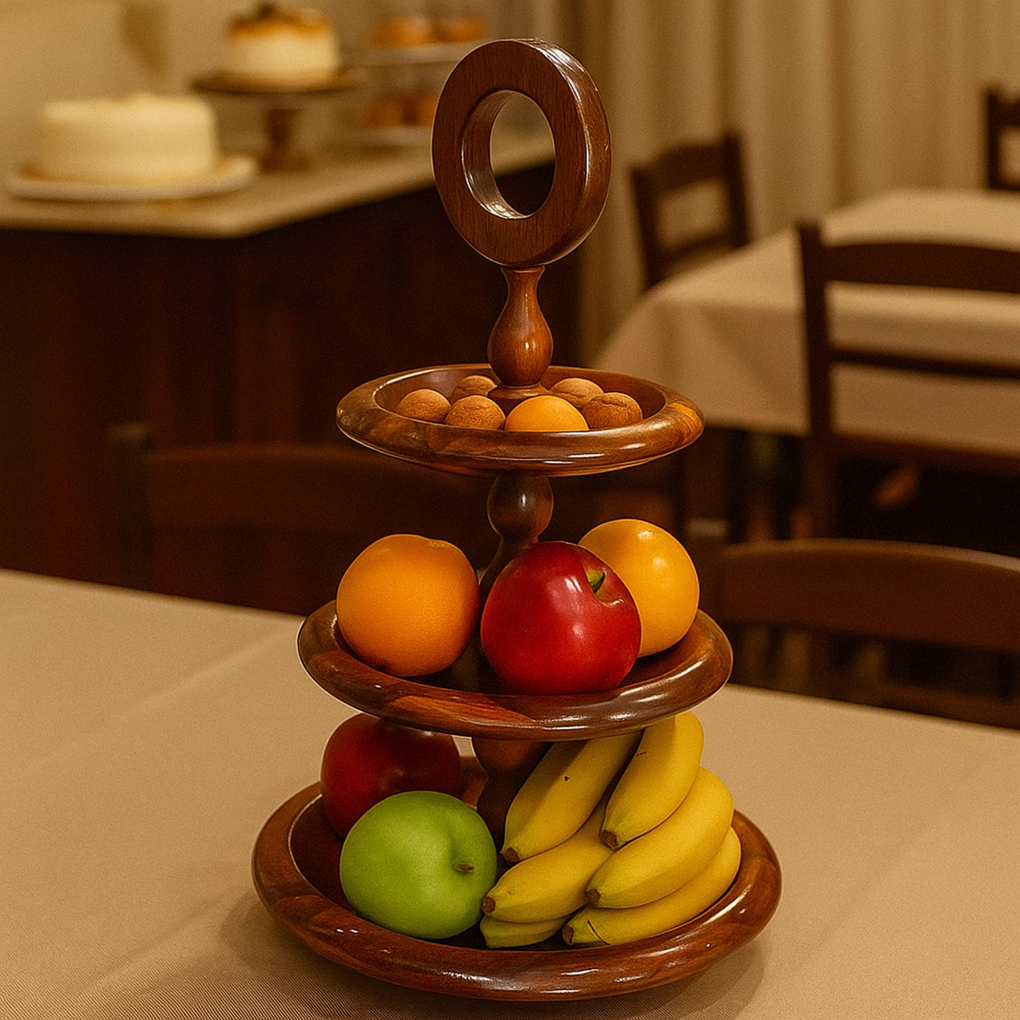 Handcrafted Sheesham Wood 3 Tiered Fruit Cupcake Stand