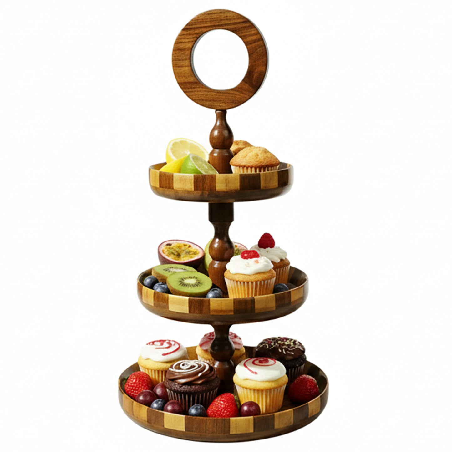 Handcrafted Sheesham Wood 3 Tiered Fruit Cupcake Stand