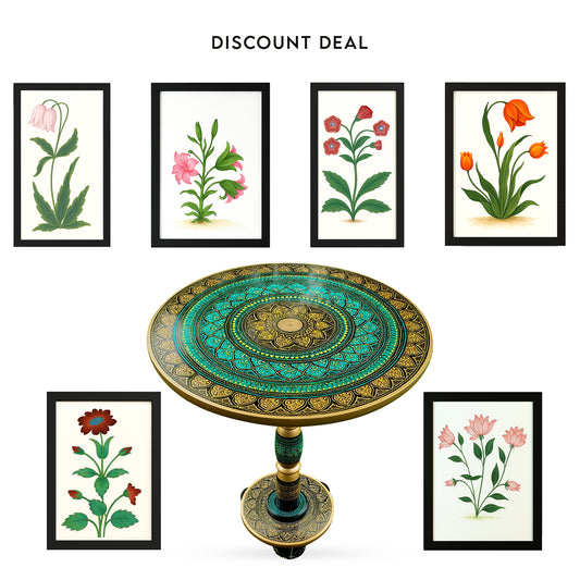 Naqashi Art Round Coffee Table + Handmade Painting | Discount Deal