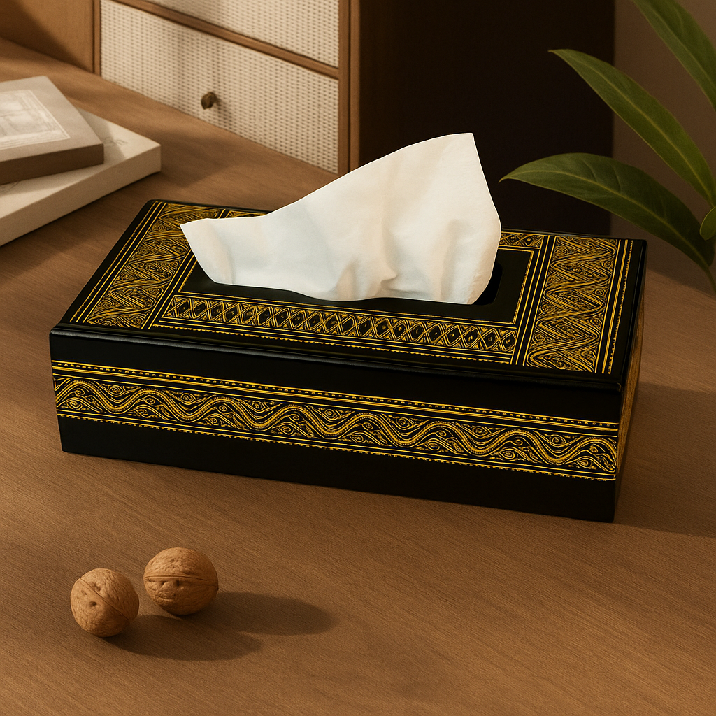 Handcrafted Wooden Tissue Boxes with Naqshi, Brass and Carving Work