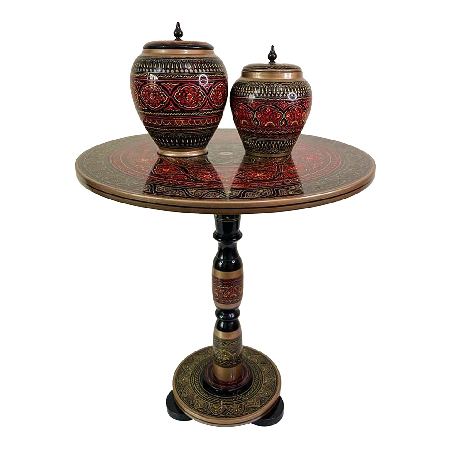Naqashi Art Hand Painted Wood MDF Round Coffee Table 16" & 18" Diameter