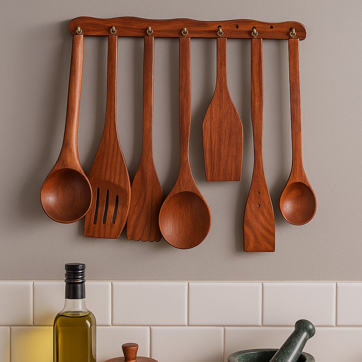 8 Pcs Handmade Wooden Cooking Spoon Set