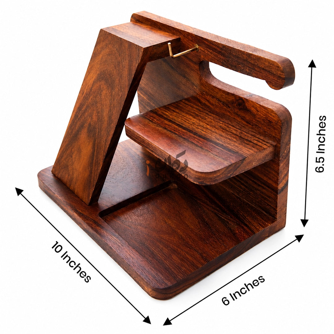 Solid Sheesham Wood Desk Organizer | Phone Docking Stand Watches Key Holder