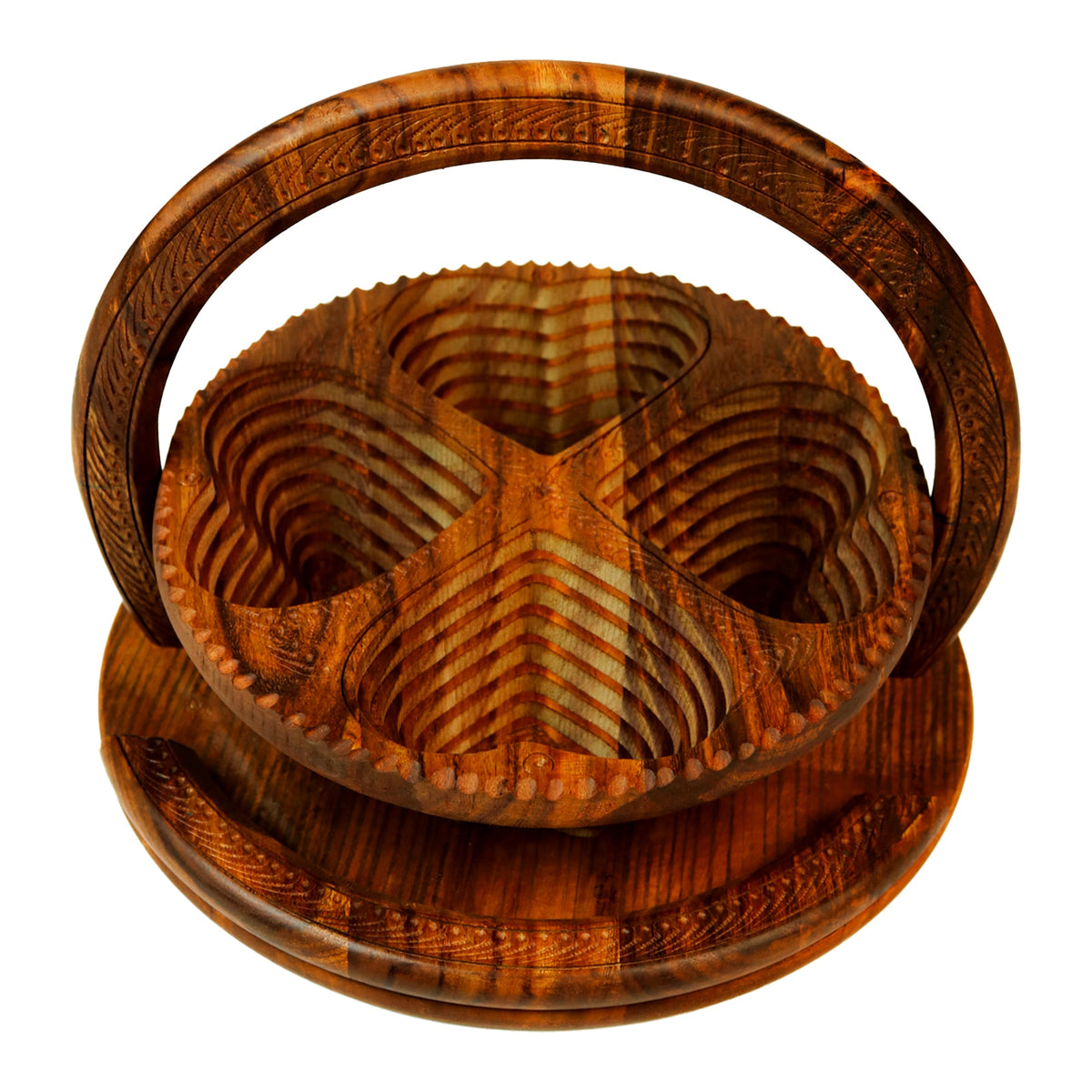 Empty foldable wooden dry fruit basket with handle