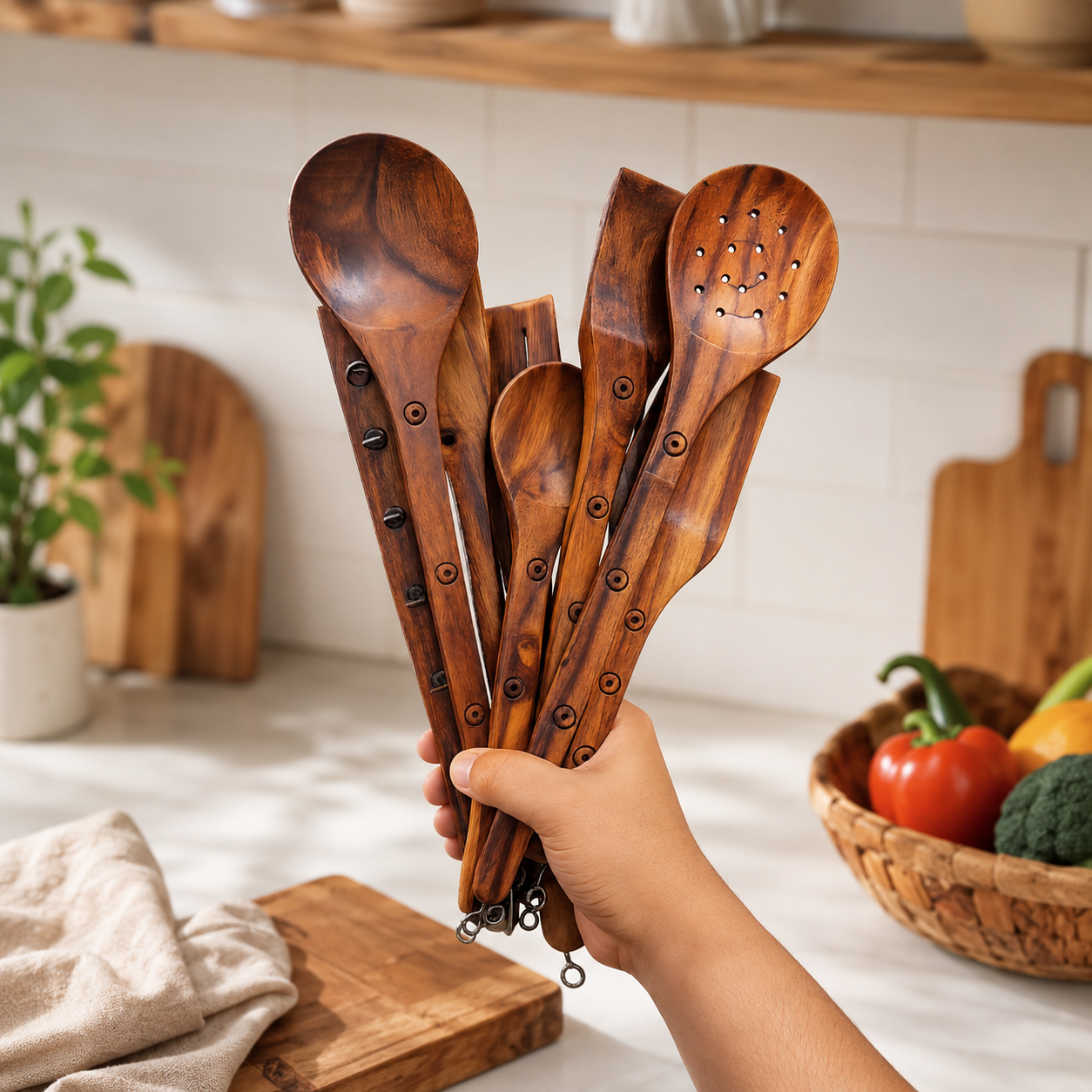 8 Pcs Handmade Wooden Cooking Spoon Set