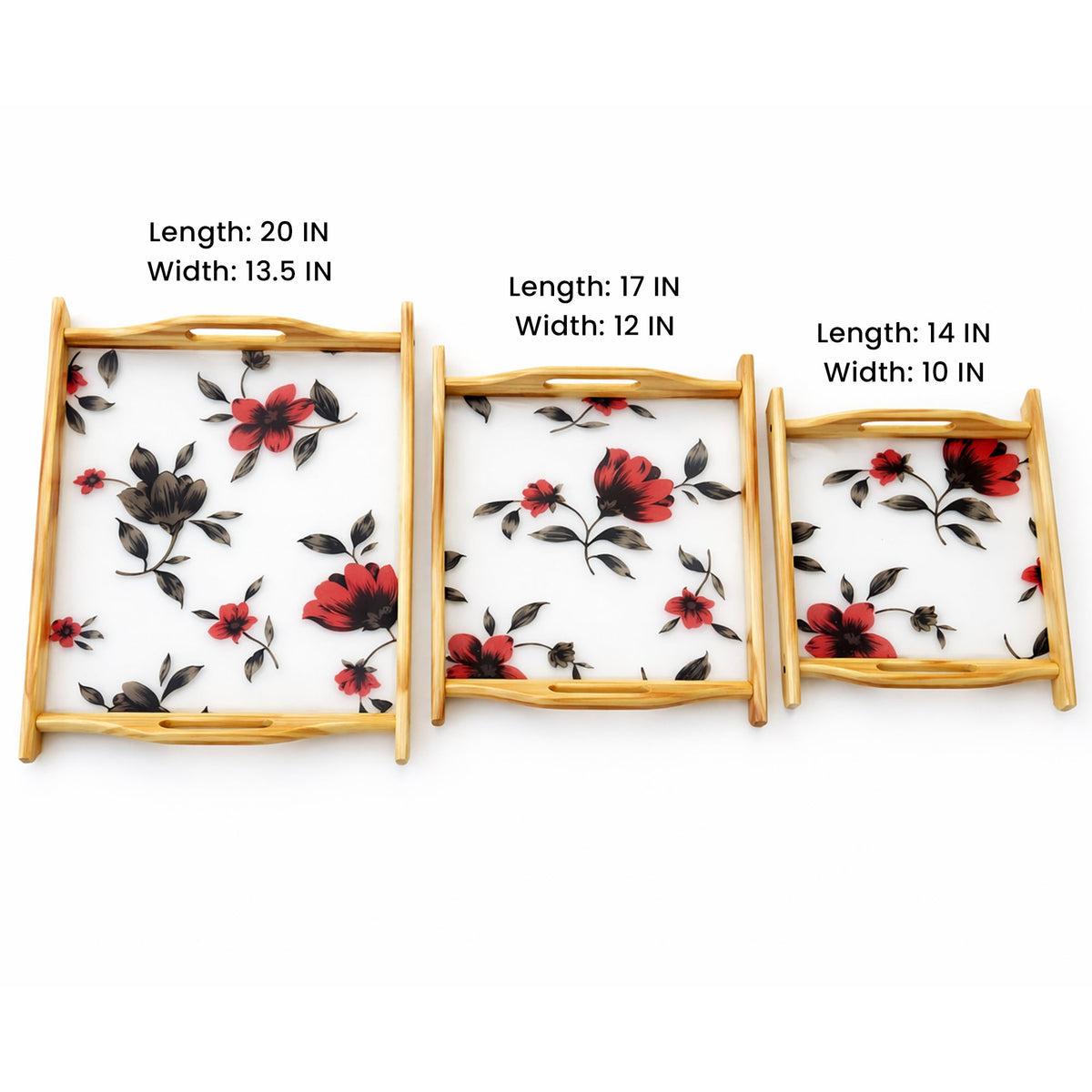 Floral acrylic base wooden tray set sizes