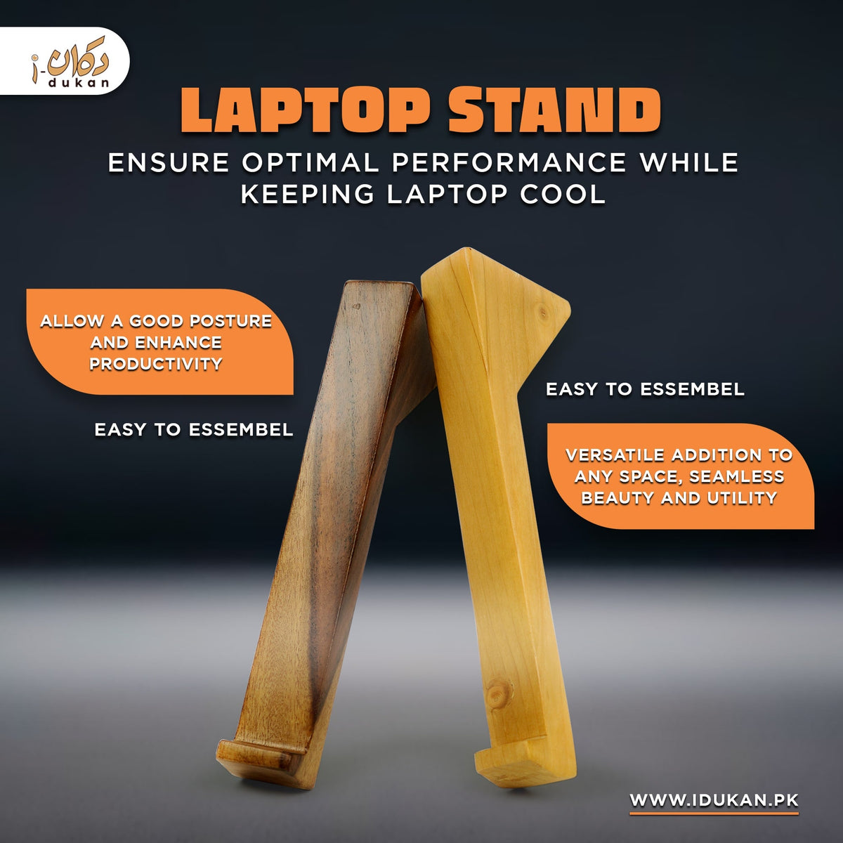 Laptop stand for heat control and cooling infographic