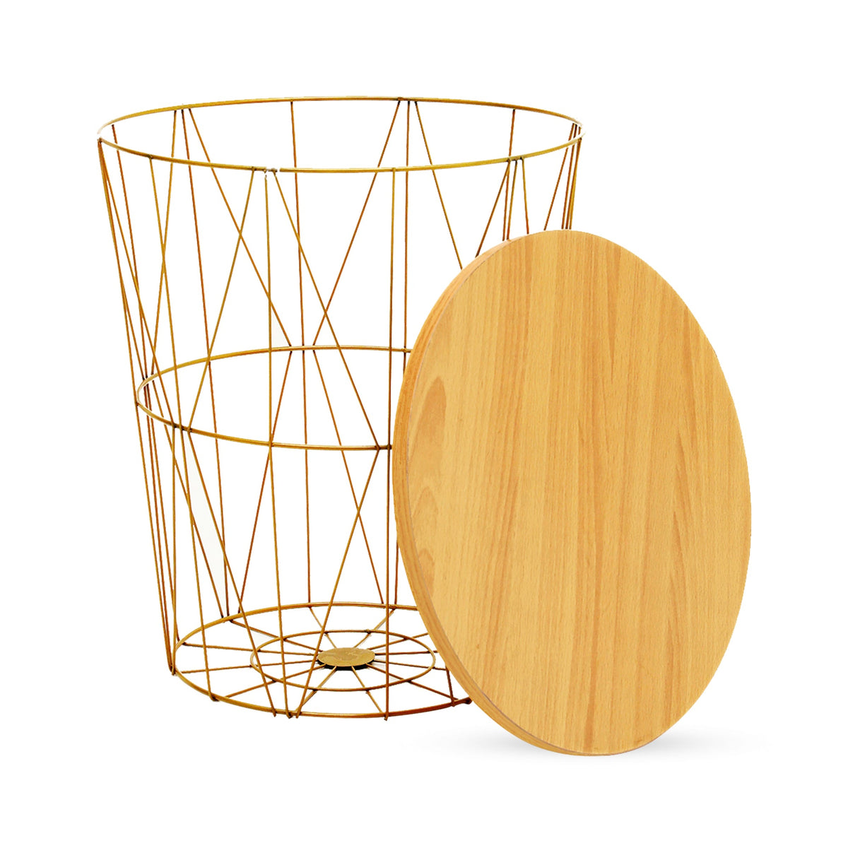Gold wire basket side table with removable top