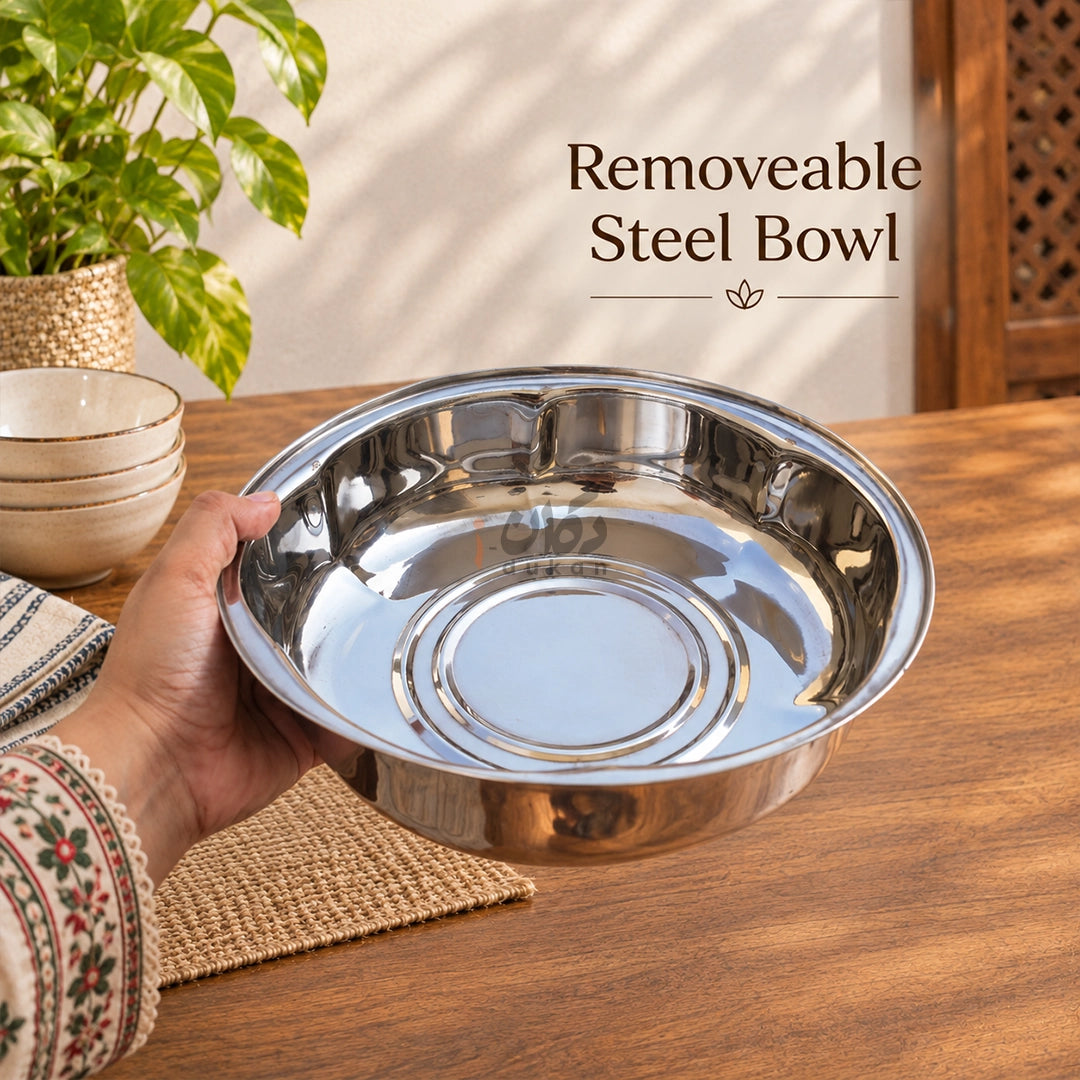 Hand-Carved Sheesham Wood Hotpot for Roti – Traditional Wooden Serving Hotpot