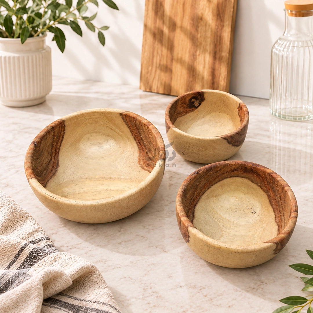 Natural Wooden Serving Bowls for Salad, Snacks & Dry Fruits