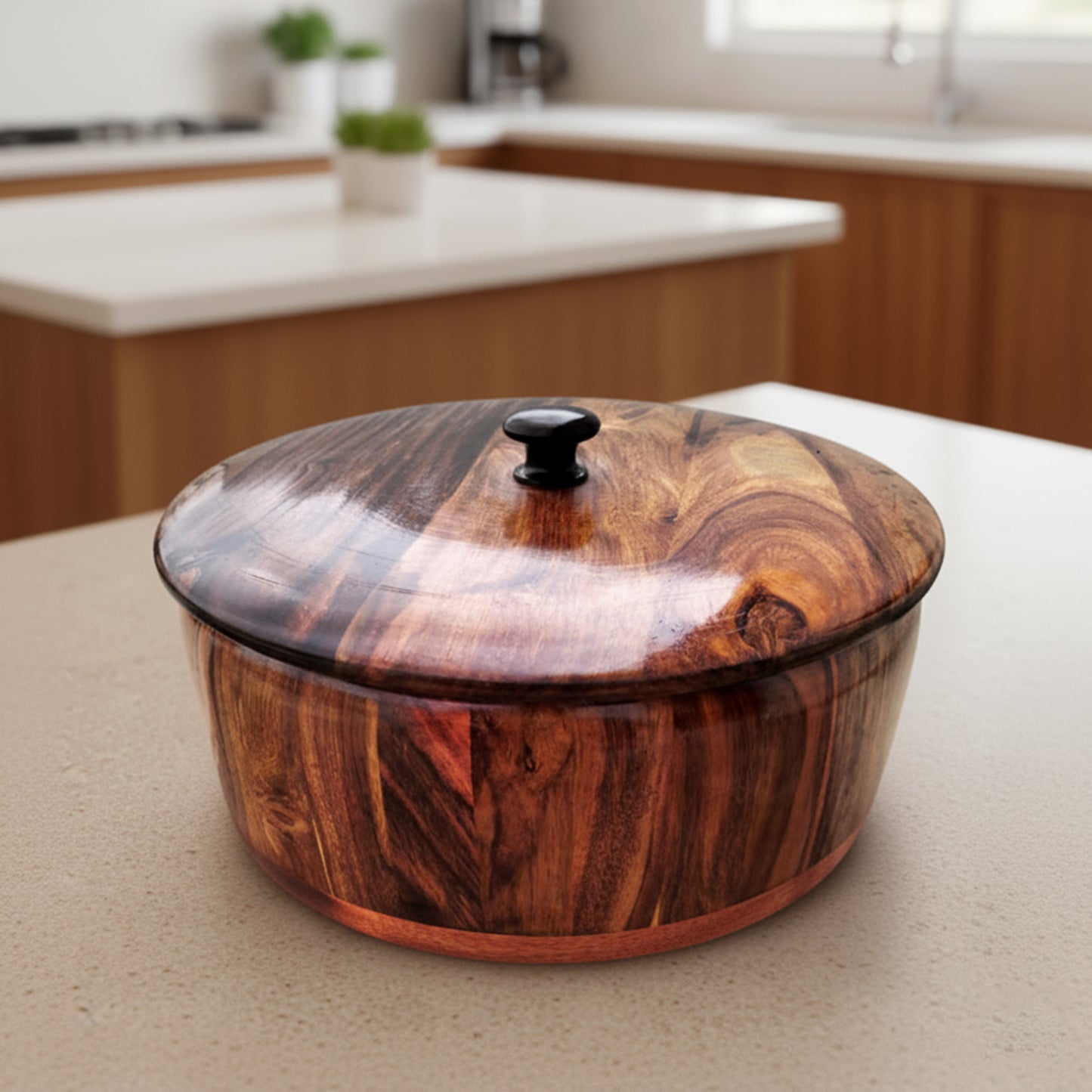 Handcrafted Brass Work Wooden Hotpot for Roti