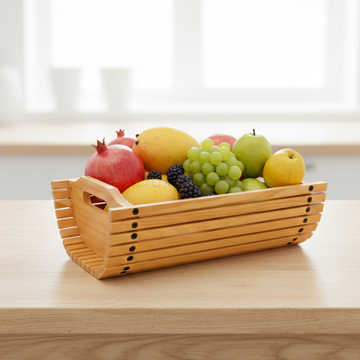 Kail wood fruit serving basket filled with fresh fruits