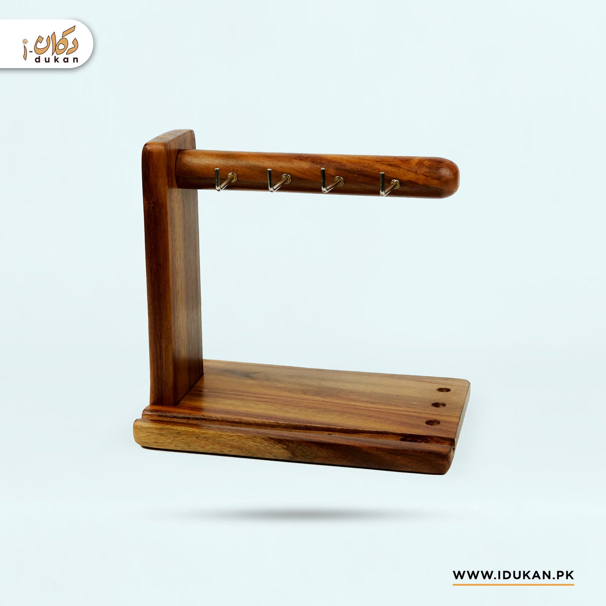 Dark sheesham wood key holder stand with hooks