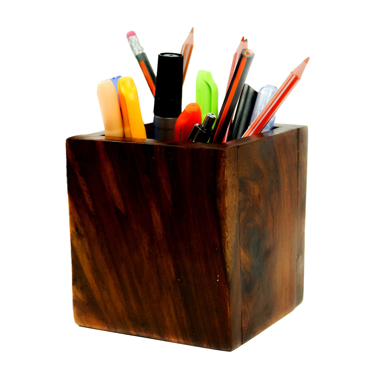 Sheesham wood pen and spoon holder with stationery