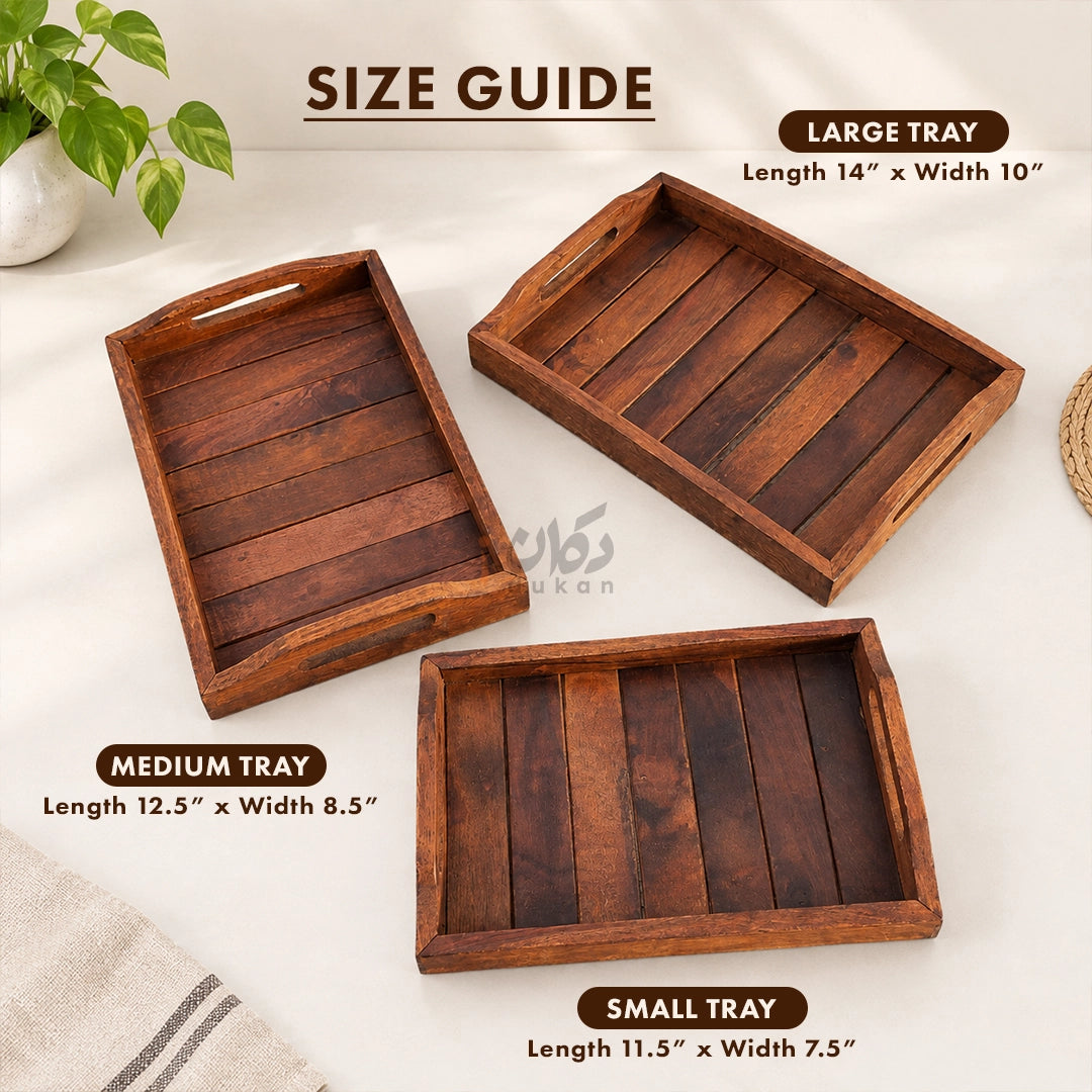 Handmade Sheesham Wood Serving Tray Set of 3 with Handles