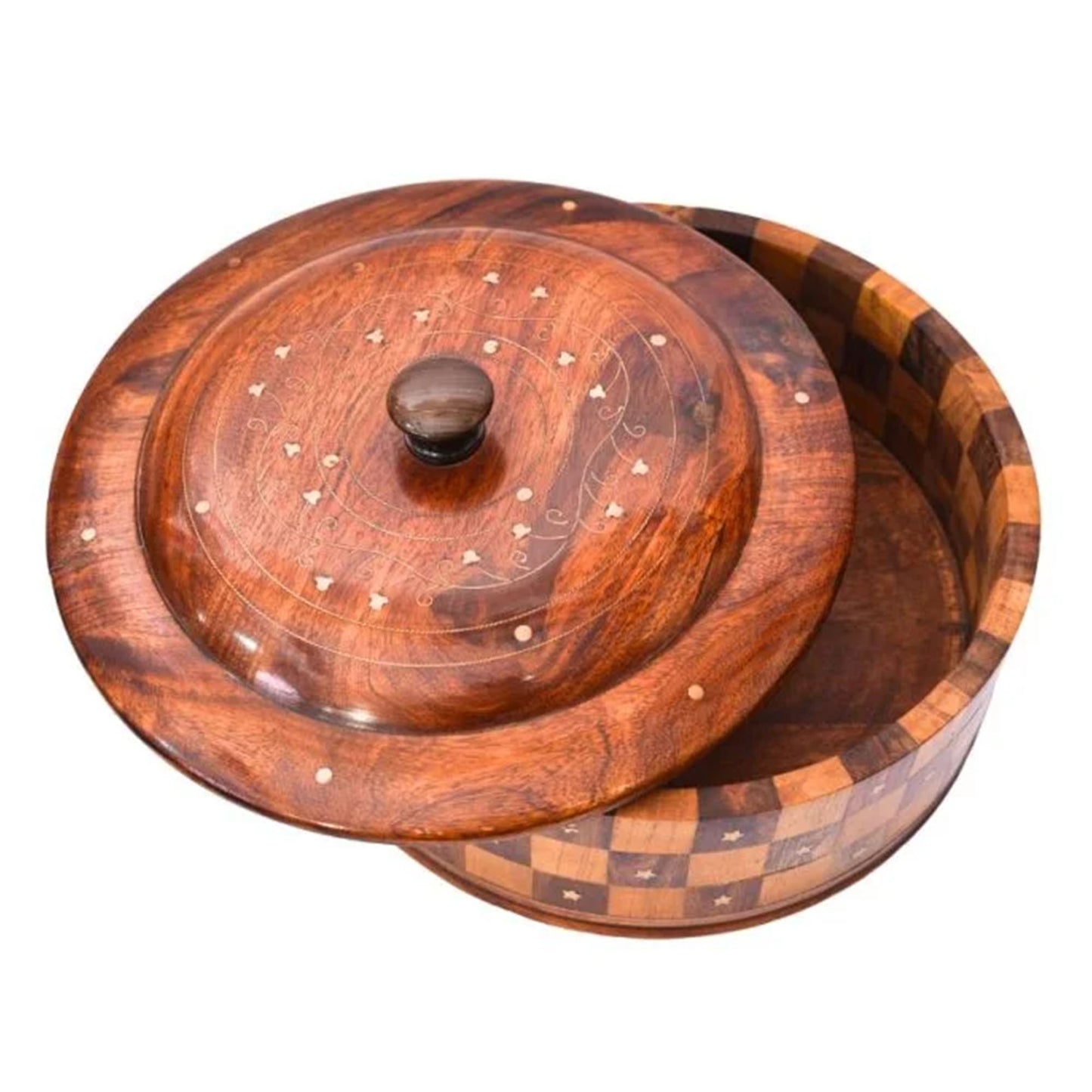 Handcrafted Brass Work Wooden Hotpot for Roti