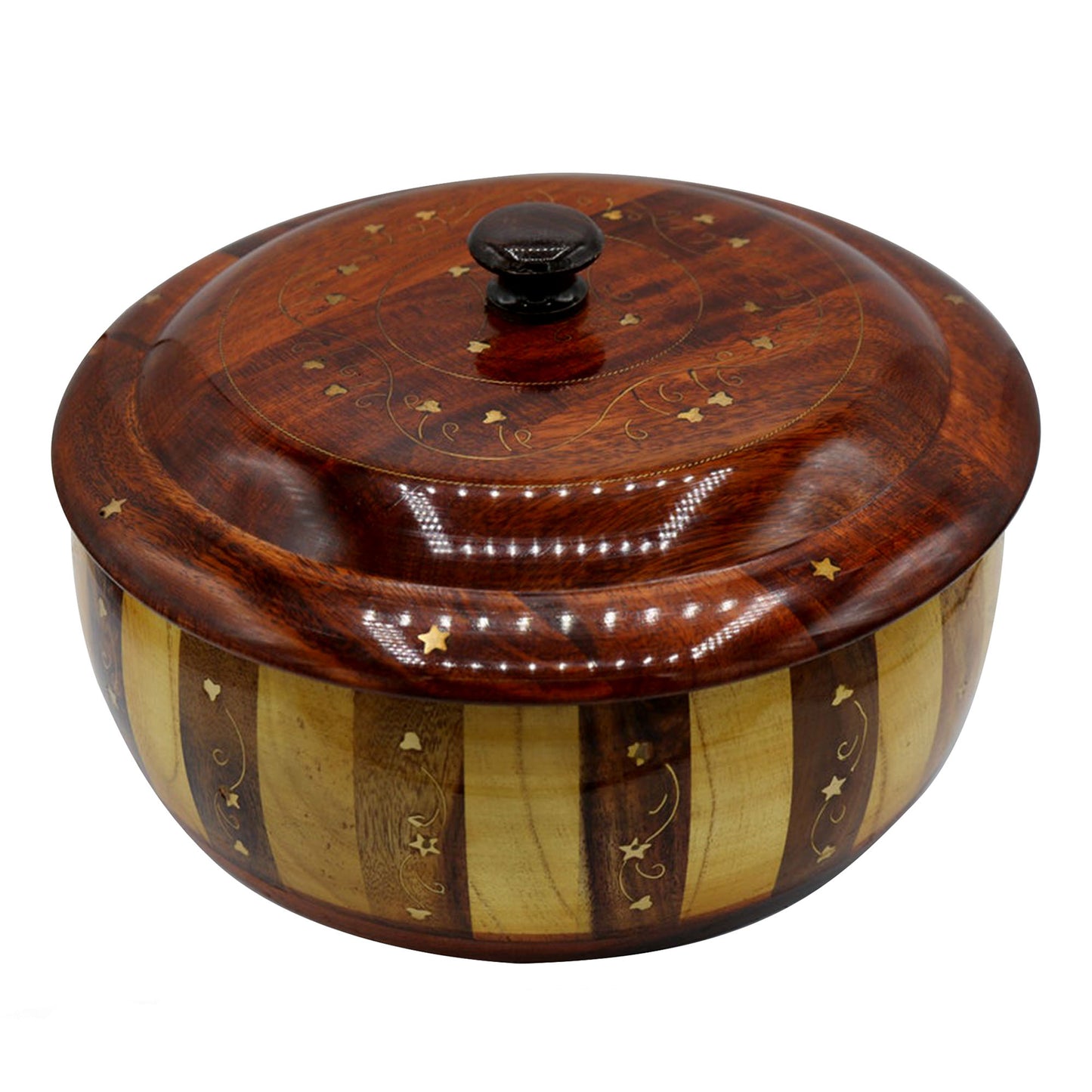 Handcrafted Brass Work Wooden Hotpot for Roti