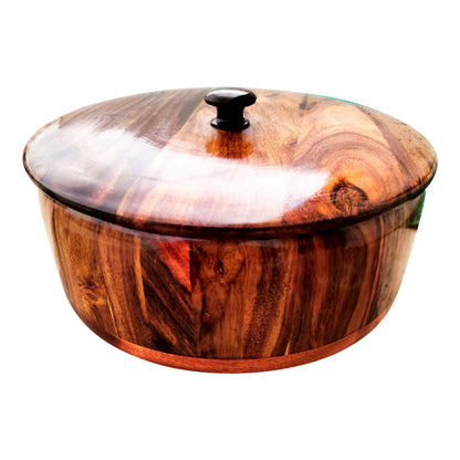 Handcrafted Brass Work Wooden Hotpot for Roti