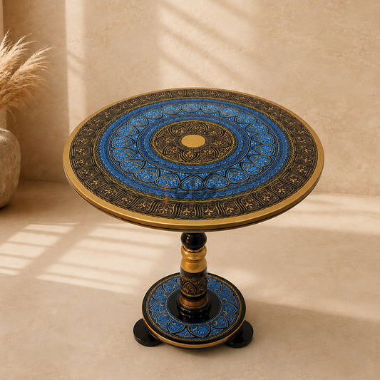 Hand-Painted NAQASHI Art Coffee Side Table for Home Decor (Golden Blue)