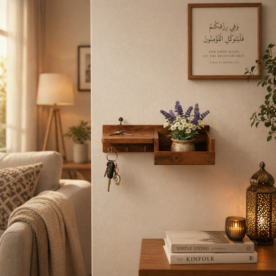 Wooden Entryway Organizer with Key Holder