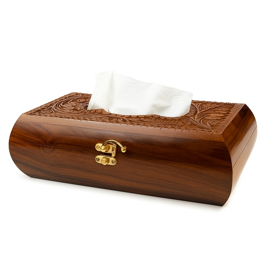 Handcrafted Wooden Tissue Boxes with Naqshi, Brass and Carving Work